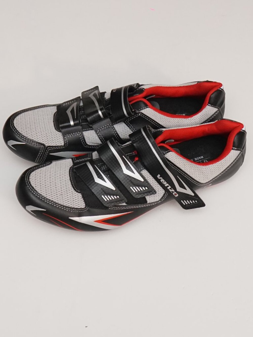 Venzo  Black Road Bike Cycling Shoes Mens Triple Strap Breathable Mesh size 12